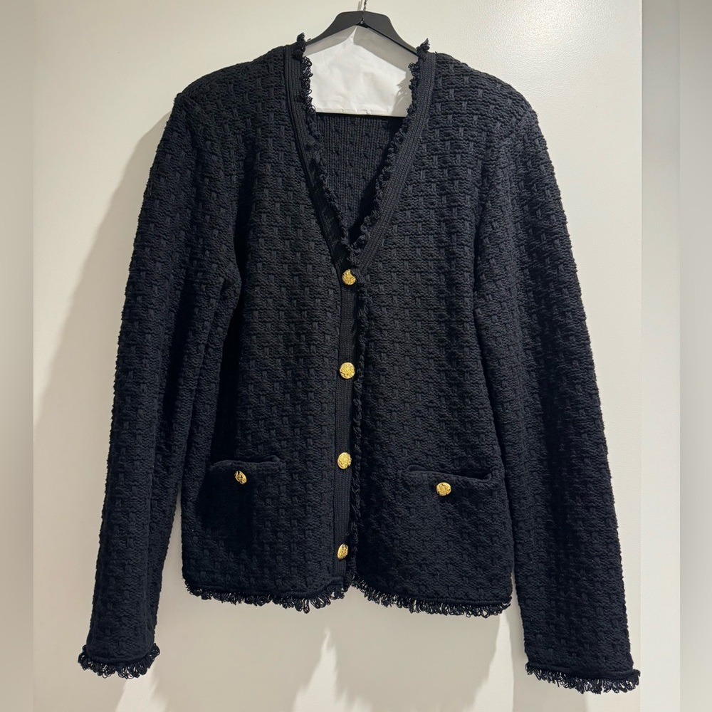 Tahari Black Knit Cardigan Jacket L